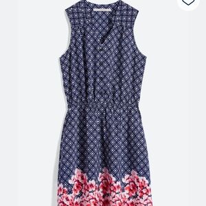 41 Hawthorn Navy and Coral Patterned Midi Dress